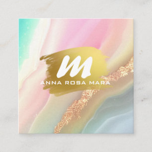 *~* QR Rainbow Pastel AP66 Gold Glitzer Agate Quadratische Visitenkarte