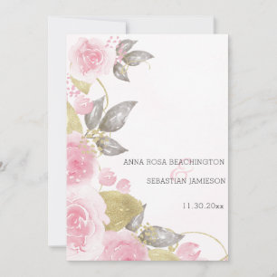 *~* QR Rosa rosa AR15 Goldene Blumen Hochzeit RSVP Einladung