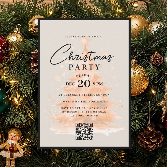 QR Rose Gold Christmas Tree Christmas Party Einladung (QR Rose Gold Christmas Tree Christmas Party Invitation)