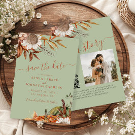 QR rustic modern sage green floral wedding Save The Date