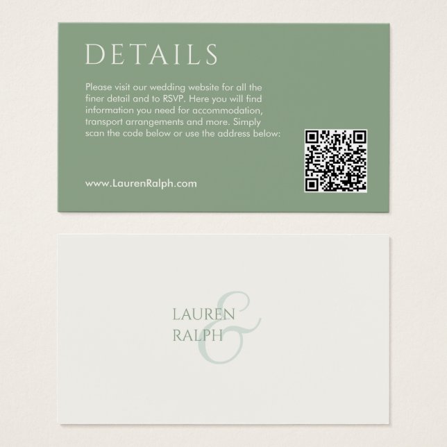 QR Sage & Ivory Wedding Registry Enclosure Card (Vorne & Hinten)