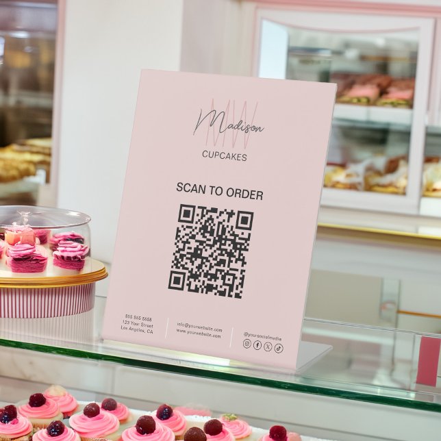 QR Scan Order Monogram Logo Business Sockelschild (Bakery QR Scan Order Monogram Logo Business Pedestal Sign)