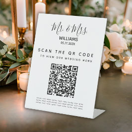 Qr-Scan-Table-Zeichen für digitales Hochzeitmenü Sockelschild