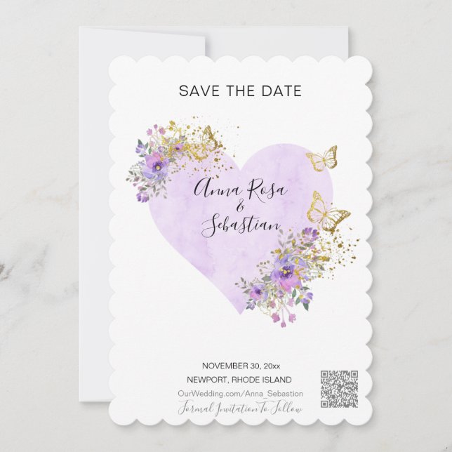 *~* QR Schmetterlingsherz AR6 WEDEN SPEICHERN Einladung (Vorderseite)