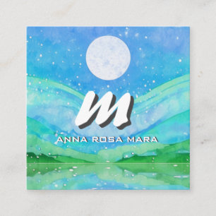 *~* QR Sky Blue SUN Abstrakt Landschaft Natur AP93 Quadratische Visitenkarte