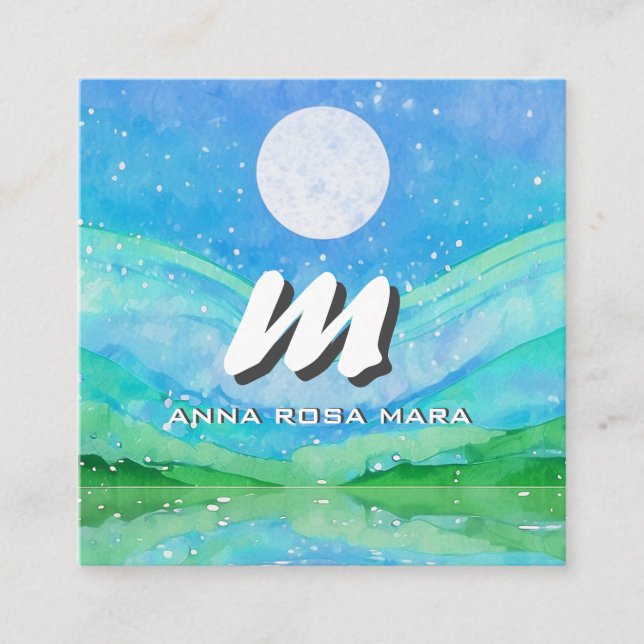 *~* QR Sky Blue SUN Abstrakt Landschaft Natur AP93 Quadratische Visitenkarte (Vorderseite)