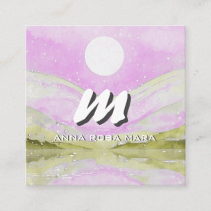 *~* QR Sky PINK SUN Abstrakt Landschaft Natur AP93 Quadratische Visitenkarte