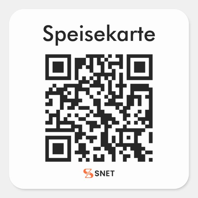 QR - Speisekarte Gastro |  Quadratischer Aufkleber (Vorderseite)