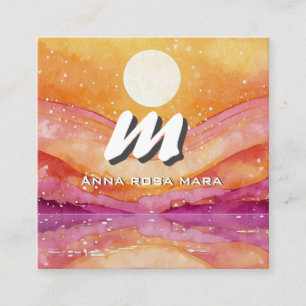 *~* QR SUN Lachs Abstrakt Landschaft Natur AP93 Quadratische Visitenkarte