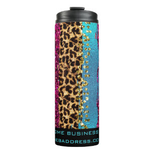 *~* QR SWAG Girly Animal Print Rainbow Glitzer  Thermosbecher