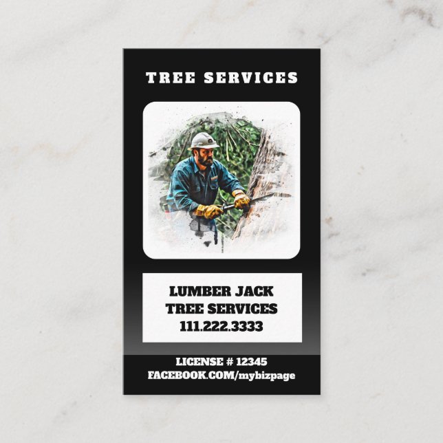 *~* QR Tree Services Lumber Jack Man Artistic Visitenkarte (Vorderseite)