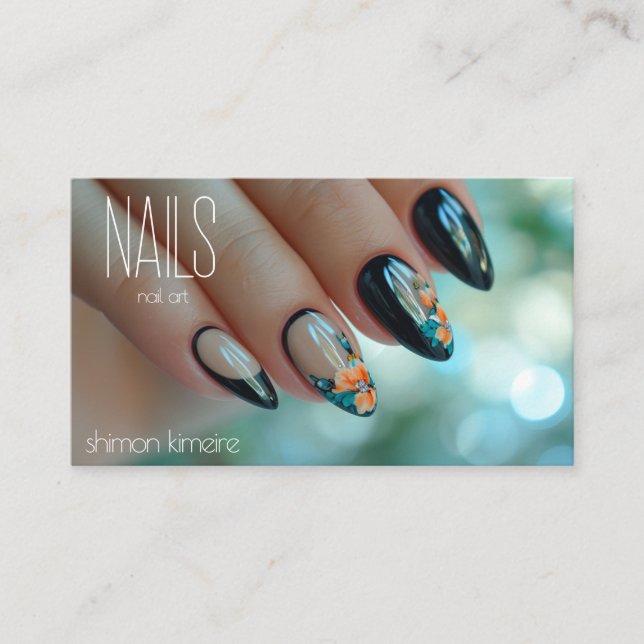 QR Trendy Nail Floral Art Manicurist Visitenkarte (Vorderseite)