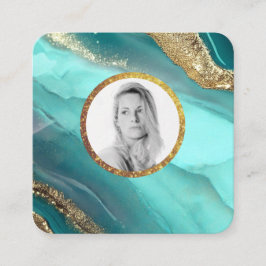 *~* QR Turuqoise Gold AP66 FOTO Luxe LOGO Agate Quadratische Visitenkarte