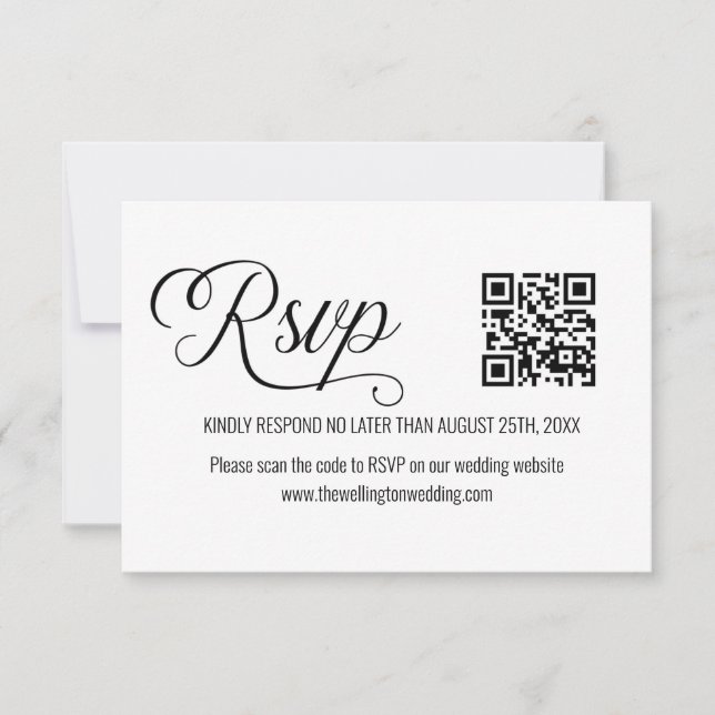 QR-UAWG für Schwarz-Weiß-Minimal-Hochzeiten RSVP Karte (Vorderseite)