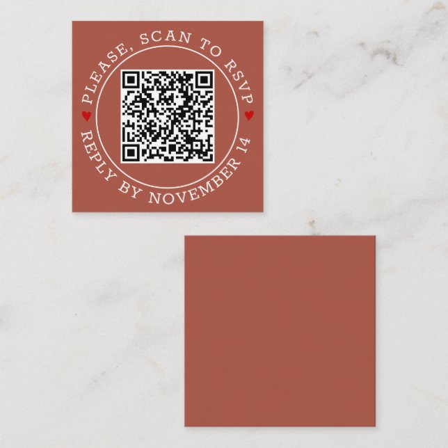 QR UAWG Grenze und Herz Terracotta Hochzeit Begleitkarte (Vorne/Hinten)