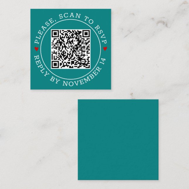QR-UAWG mit Grenzherzen aquamarine Blaue Hochzeit Begleitkarte (Vorne/Hinten)