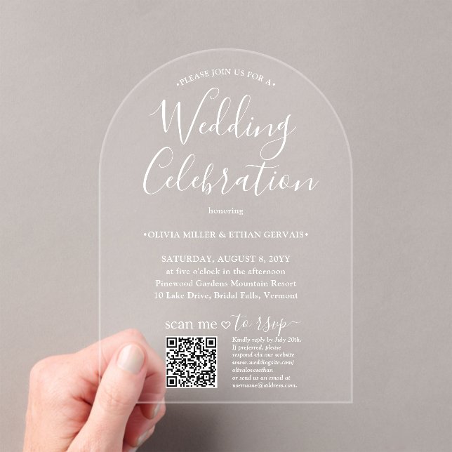 QR UAWG Simple Script Wedding Celebration Arted Acryleinladungen (Insitu (Handheld))