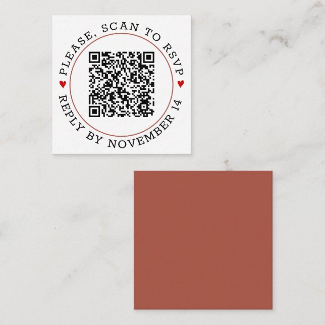 QR UAWG terracotta Grenze mit Herz Hochzeit Begleitkarte (Vorne/Hinten)