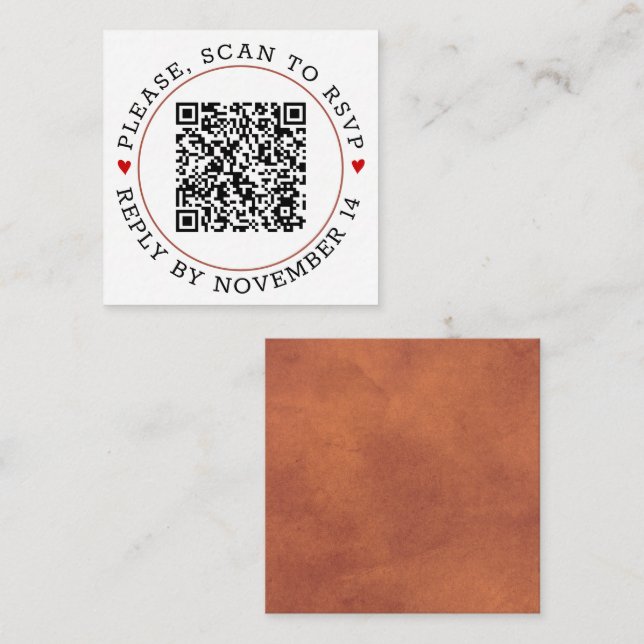 QR UAWG terracotta Grenze und Herz Hochzeit Begleitkarte (Vorne/Hinten)