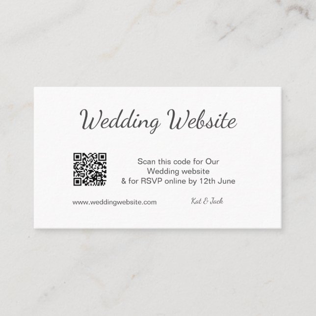 QR UAWG wedding website simple Schwarz-weiß UAWG Visitenkarte (Vorderseite)