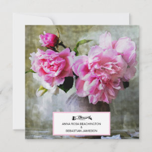*~* QR Vintag Pink Peony Floral UAWG AR23 WEDDING Einladung