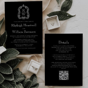 QR-Wappen-Hochzeitscodierung für Schwarz-Weiß-Mono Einladung