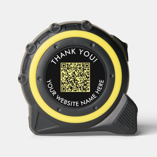 QR-Website mit einfachem, schwarzem und gelben Cod Maßband (Vorderseite)