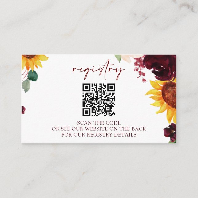 QR Wedding Brautparty Registry Cards Sonnenblumen Begleitkarte (Vorderseite)