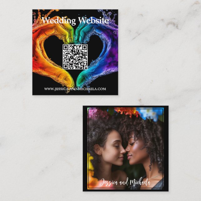 🌈 ❤️ QR + Wedding DETAILS Herz des Stolzes Hochze Begleitkarte (Vorne/Hinten)