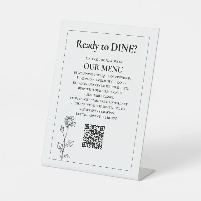QR Wedding Menu Zeitloses Blut Sockelschild (Vorderseite)