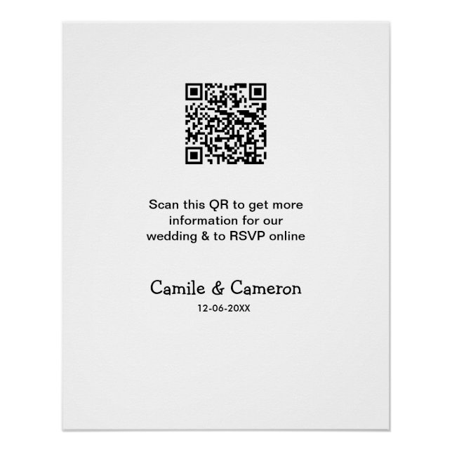 QR WEDING WEBSITE Hinzufügen des Datums Schwarz-we Poster (Vorderseite)