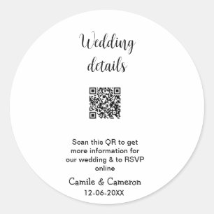 QR WEDING WEBSITE Hinzufügen des Datums Schwarz-we Runder Aufkleber