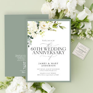 QR Weiße grüne Blume 60. Hochzeitstag Einladung
