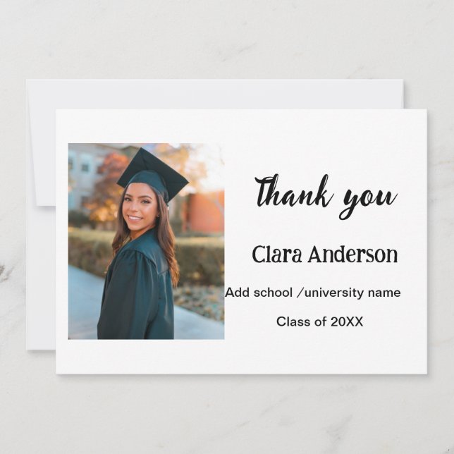 QR White Black Foto Classic Eleg Graduation Party Dankeskarte (Vorderseite)