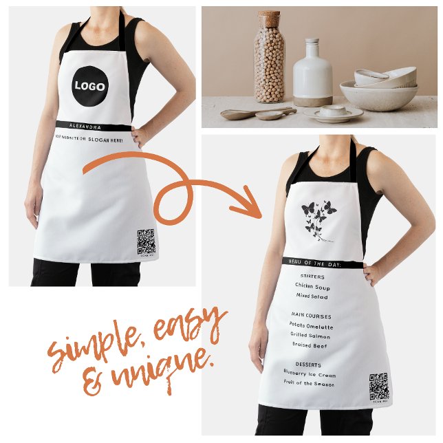 QR White Modern Simple Employee name Schürze (Business Logo QR White Modern Simple Employee Name Apron)