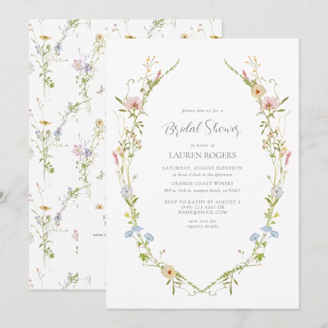 QR Wildblume Wasserfarben Garten Brautparty Einladung (Vorne/Hinten)