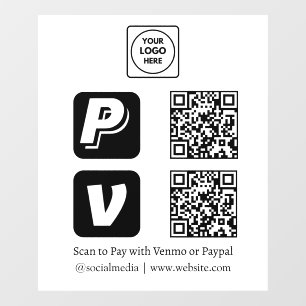 QR-Zahlung Venmo & PayPal Geschäftsdarstellung Fensteraufkleber