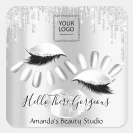 QRCoce Logo Gray Tropfen Kiss Nails Lashes Produkt Quadratischer Aufkleber