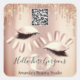 QRCoce Logo Tropfen Kiss Nails Lash Vielen Dank Ro Quadratischer Aufkleber