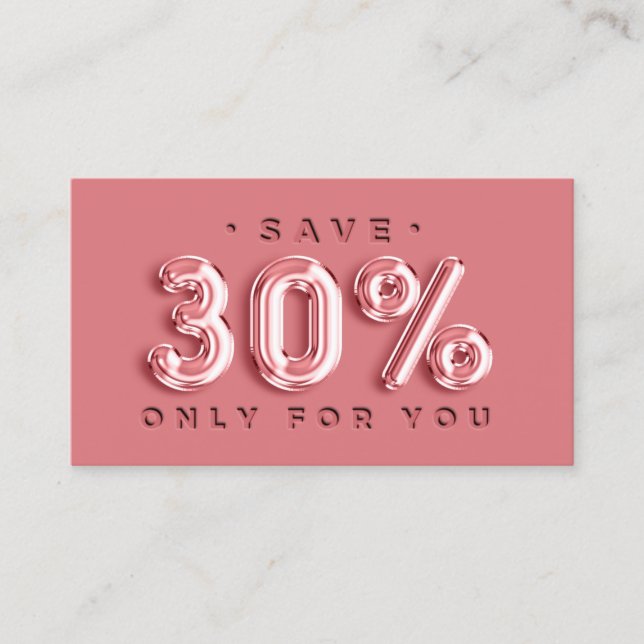 QRCODE EINFÜGEN 30%OFF Rose-Ballon-Discount-Code Visitenkarte (Vorderseite)