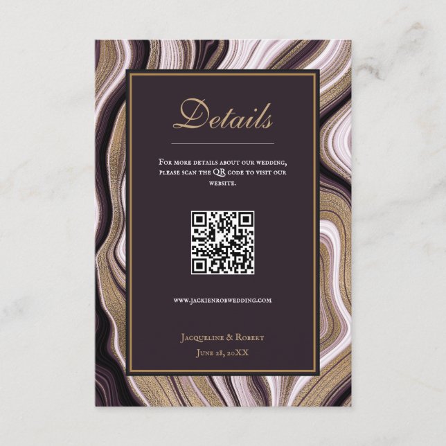 QRCode-Hochzeitskarte für lila- und Goldmarmor Begleitkarte (Vorderseite)