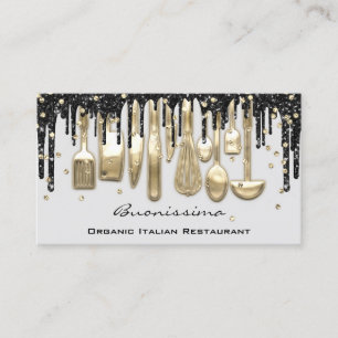 QRCode Koch Kitchen Tropfen Logo Messer Gold Gray Visitenkarte