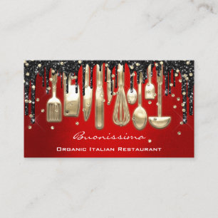 QRCode Koch Kitchen Tropfen Logo Messer Red Gold Visitenkarte