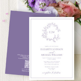 QRCode Lilac Lavender Leafy Wappen Monogram Weddin Einladung