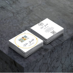 QRCode Logo Custom Foto Frame Gelb Weiß Quadratische Visitenkarte