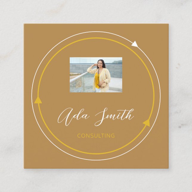 QRCode Logo Custom Foto Mustard Yellow Quadratische Visitenkarte (Vorderseite)