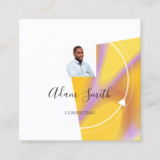 QRCode Logo Custom Foto Yellow White Quadratische Visitenkarte (Vorderseite)