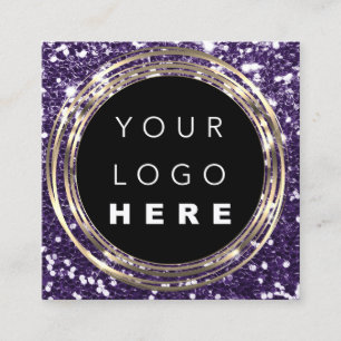 QRCode Logo Online Shop Frame Gold Glitzer Lila Quadratische Visitenkarte