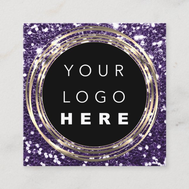QRCode Logo Online Shop Frame Gold Glitzer Lila Quadratische Visitenkarte (Vorderseite)