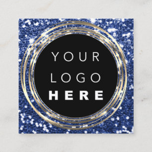 QRCode Logo Online Shop Rahmen Gold Glitzer Blau Quadratische Visitenkarte